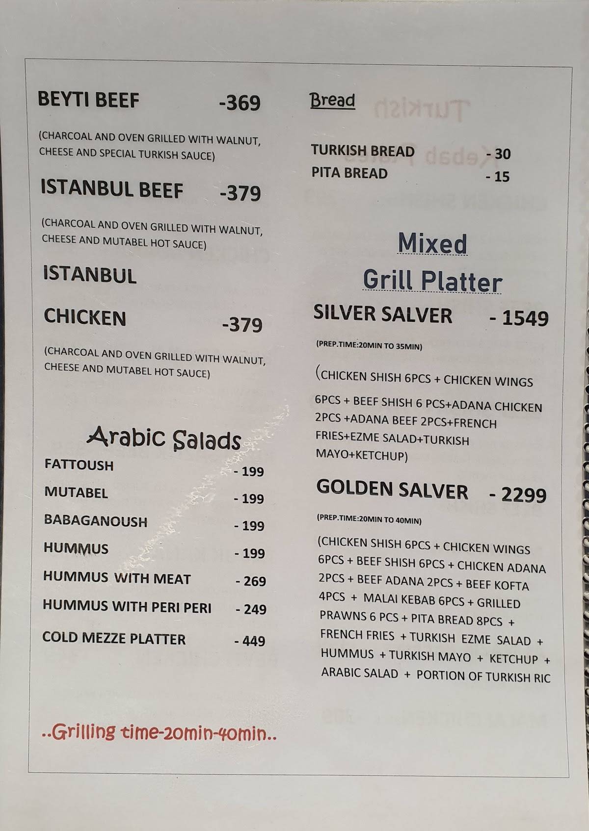 Turkwise - Turkish Restaurant & Cafe menu