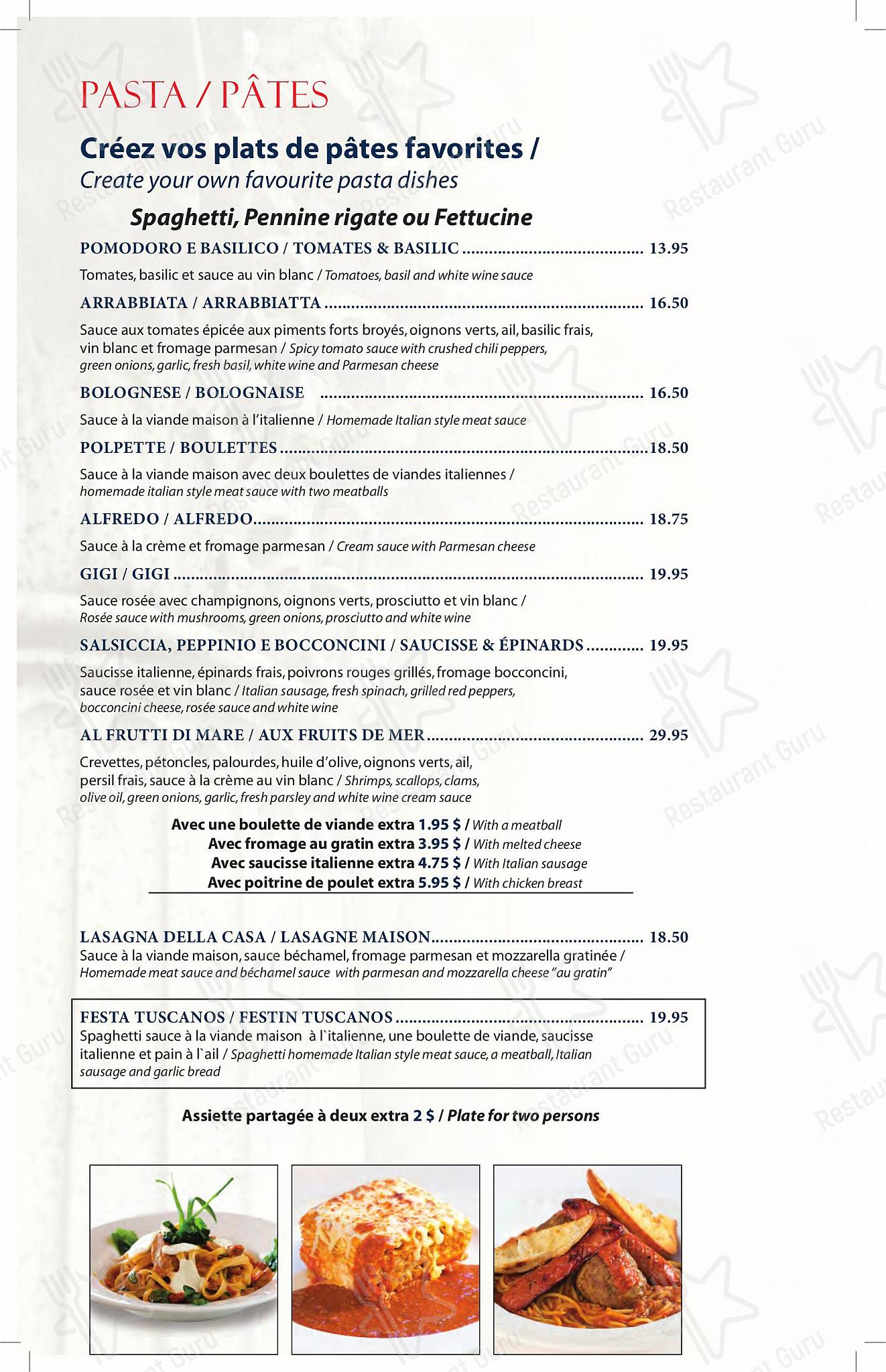 Buffet Menu pour Restaurant Tuscanos restaurant