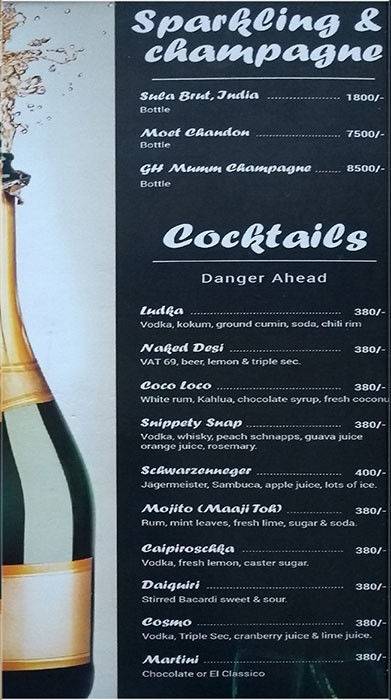 Twenty Nine All day Dining menu