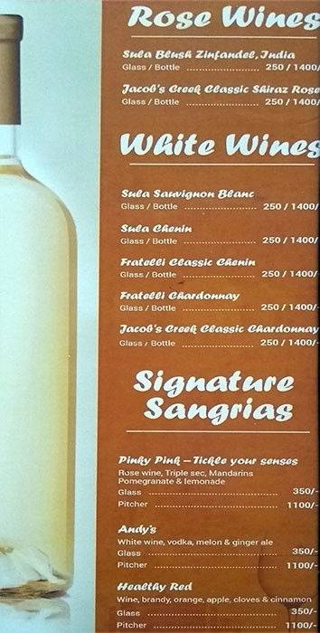 Twenty Nine All day Dining menu