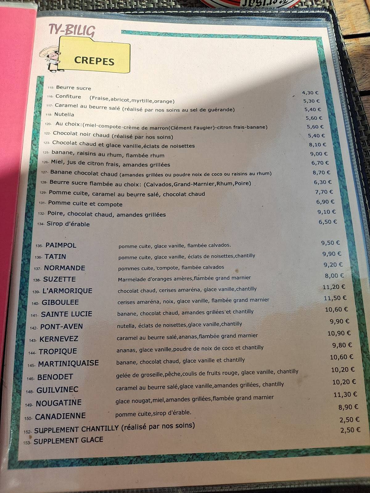 Menu de Ty Bilig