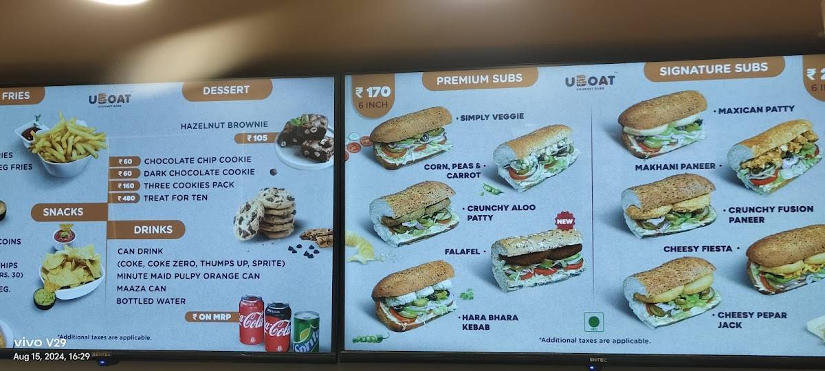 Uboat gourmet subs menu