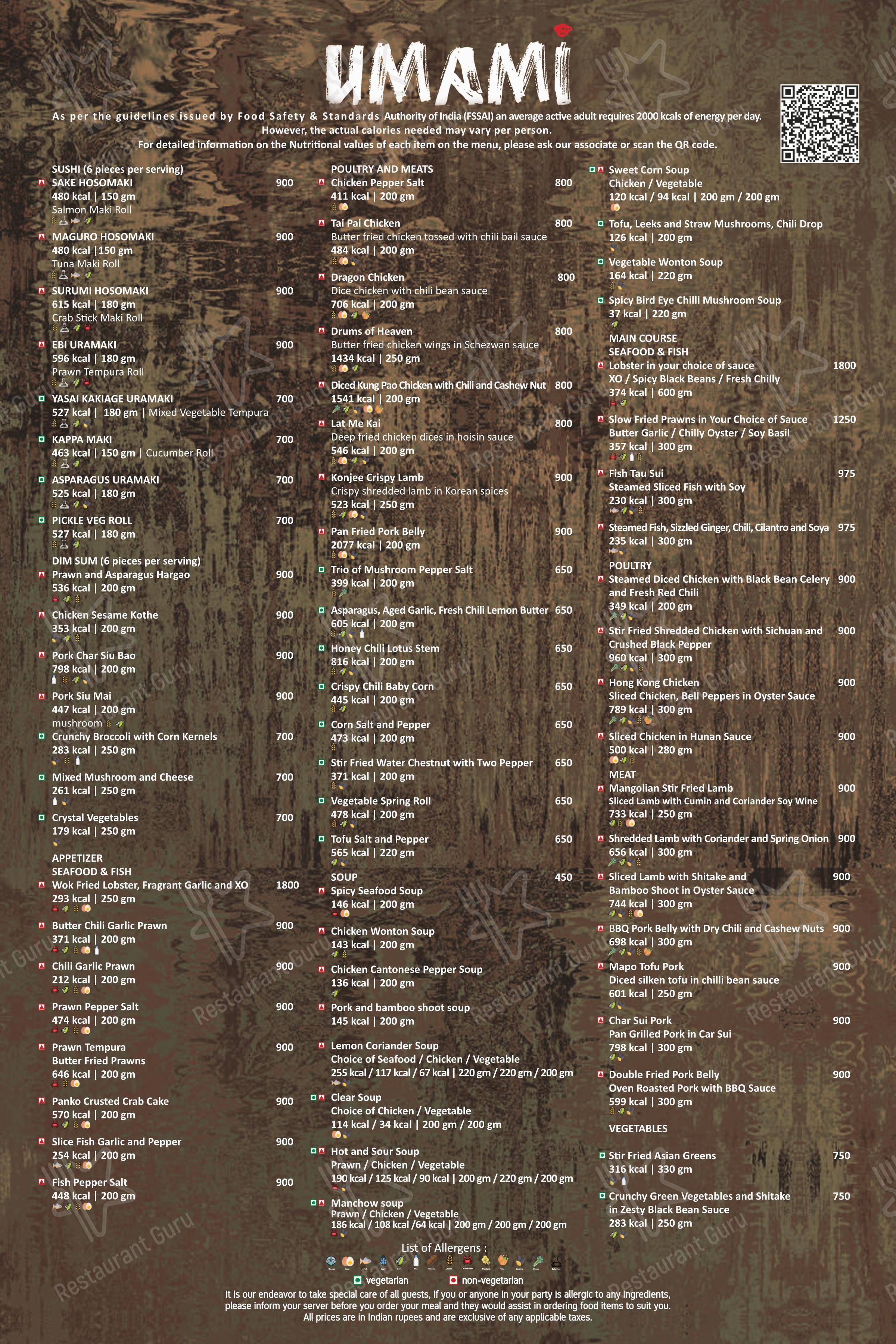 Menu for Umami - Vivanta Guwahati in Guwahati