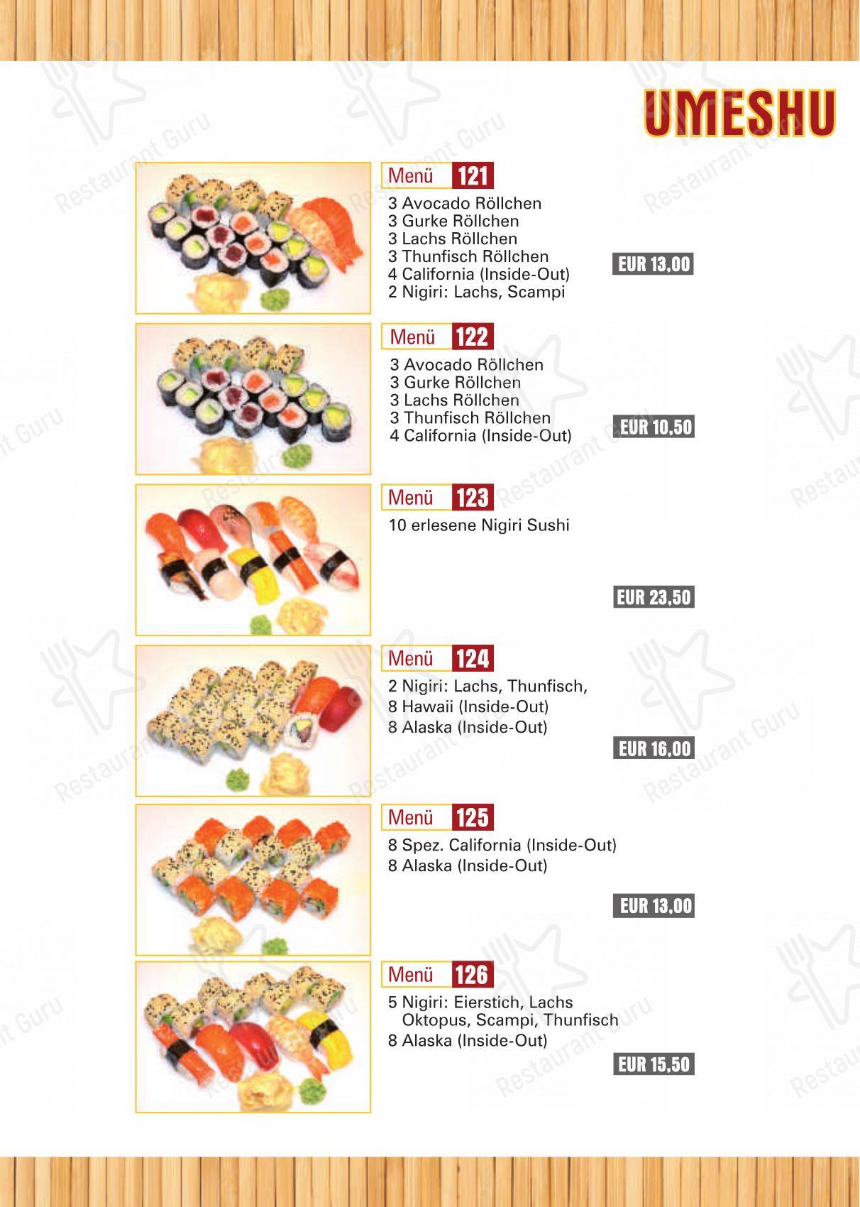 Menu pour Umeshu Sushibar & Takeaway - Menu