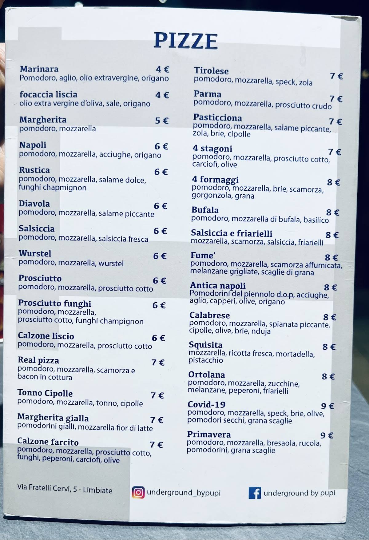 Menu di Underground by Pupi 
