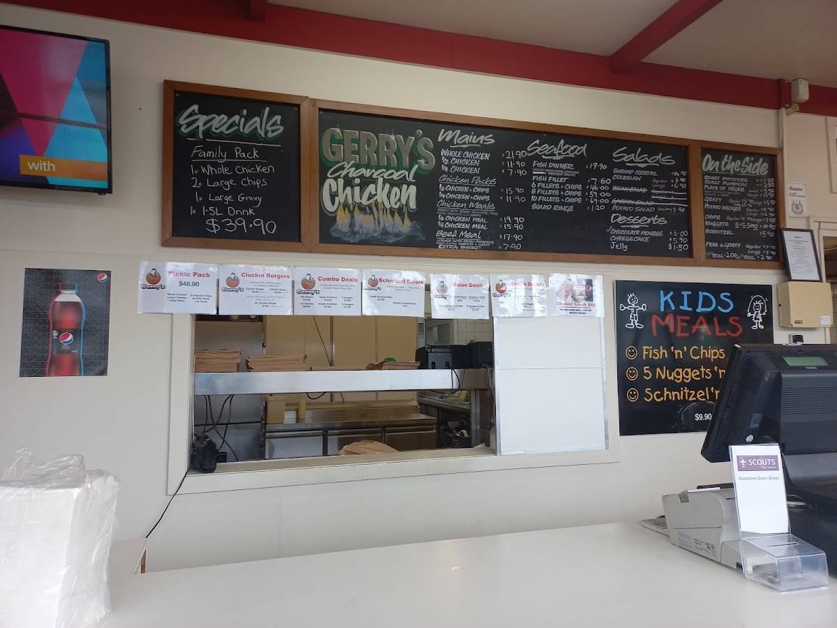 Menu at Gerry’s Charcoal Chicken restaurant, Upper Hutt