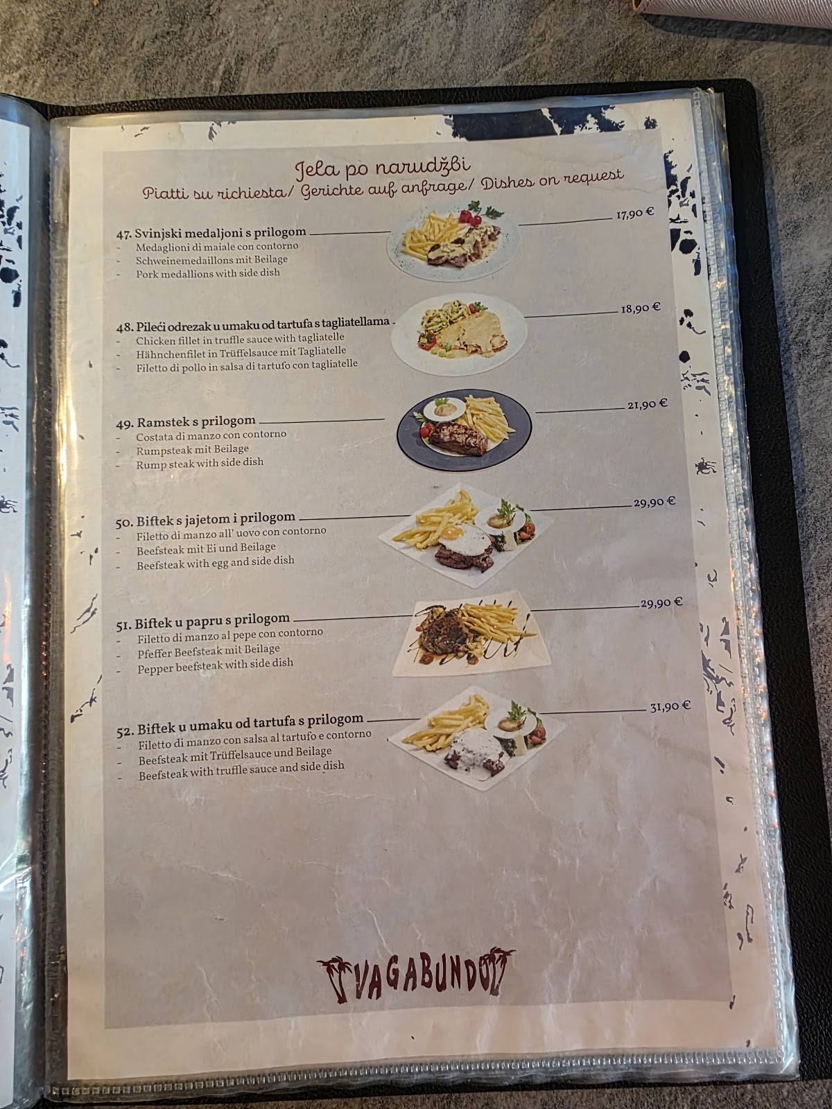 Menu di Vagabundo Medulin 