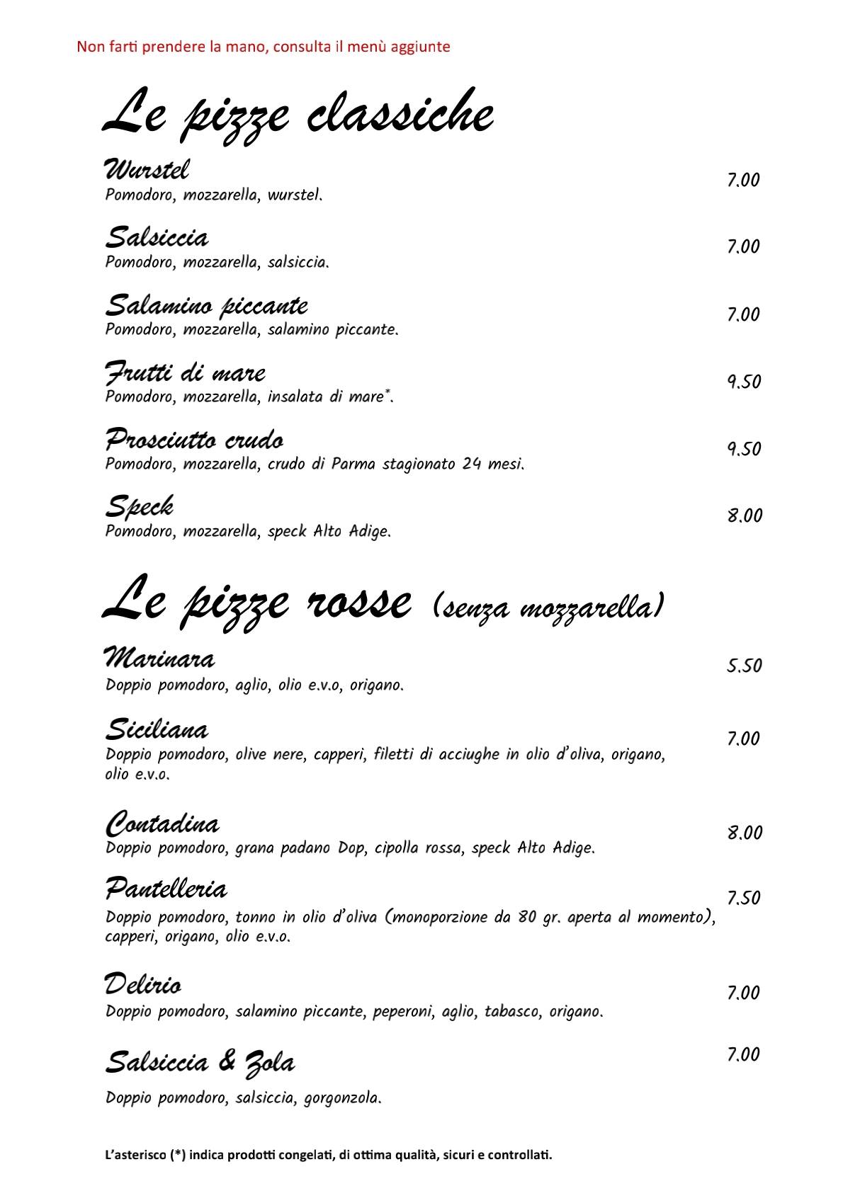 Menu di Pizzeria Paderna 