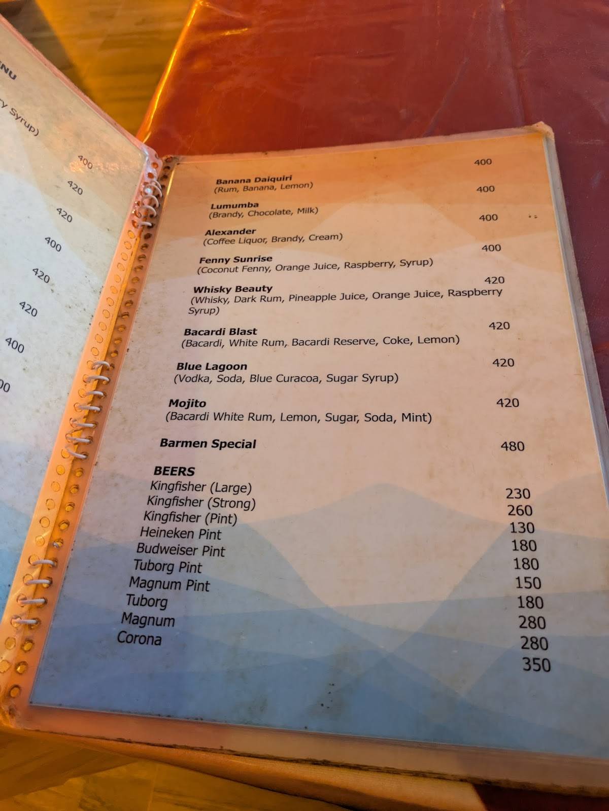 Valencio's Bar & Restaurant menu