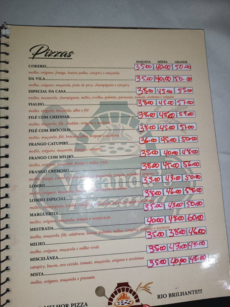 Varandas Pizzaria - Rio Brilhante cardápio