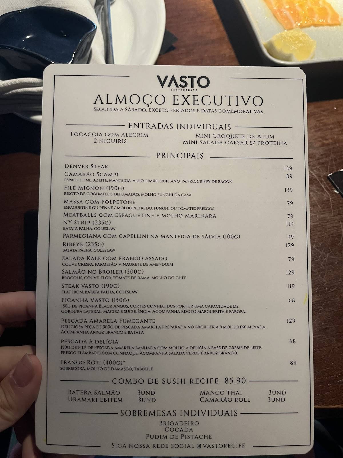 Vasto Recife cardápio