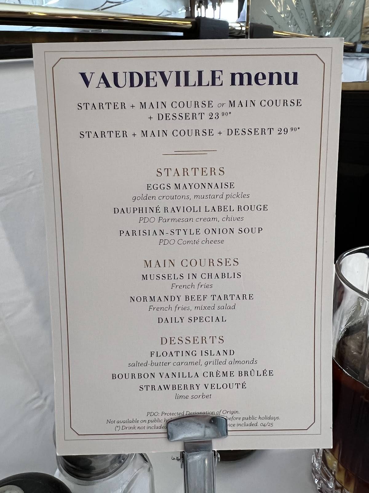Menu de Vaudeville