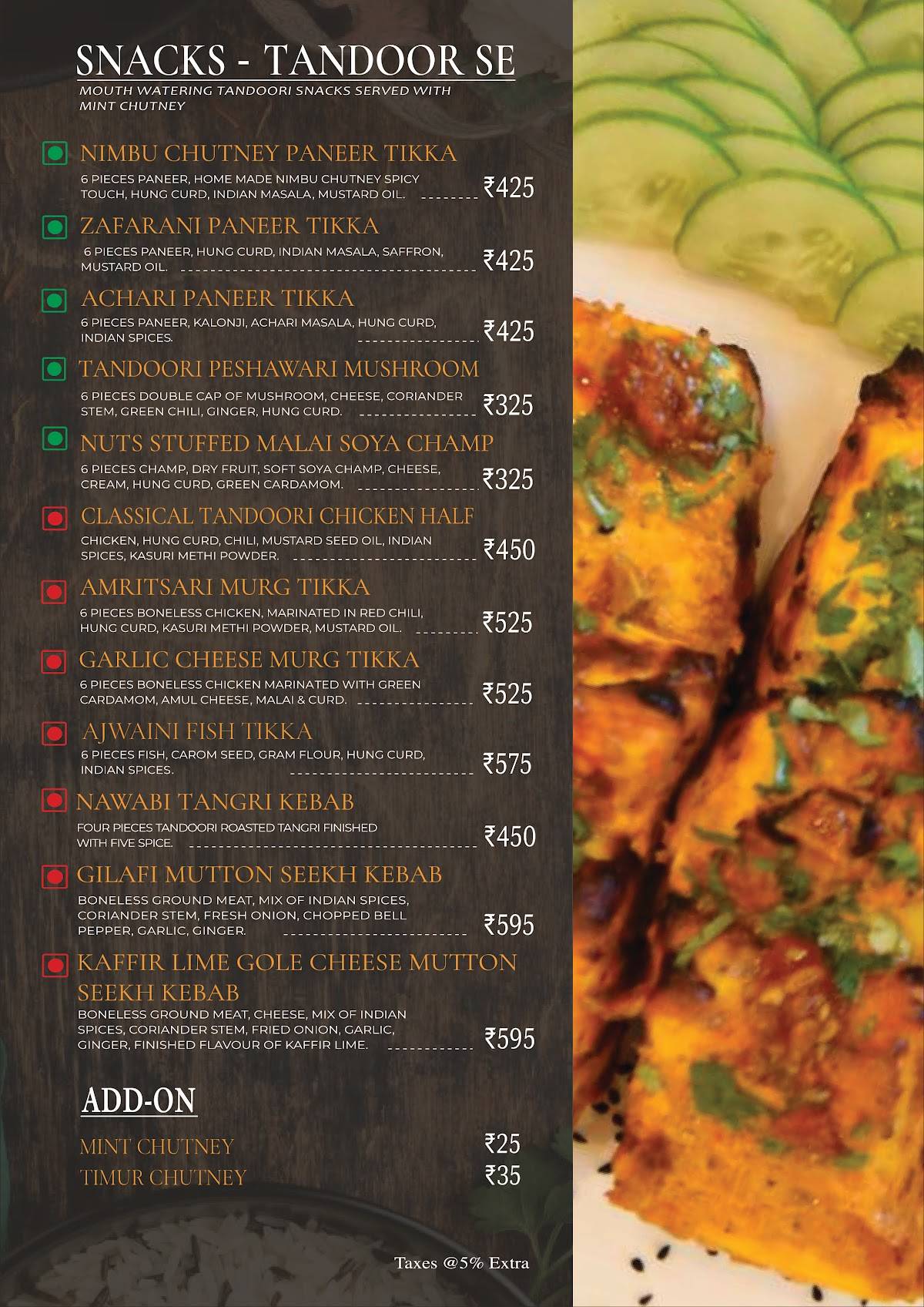 Vedas Earth Bistro menu