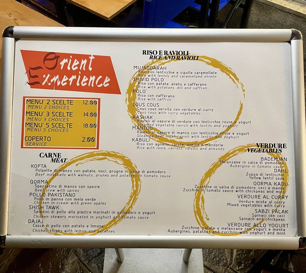 Menu di Orient Experience 