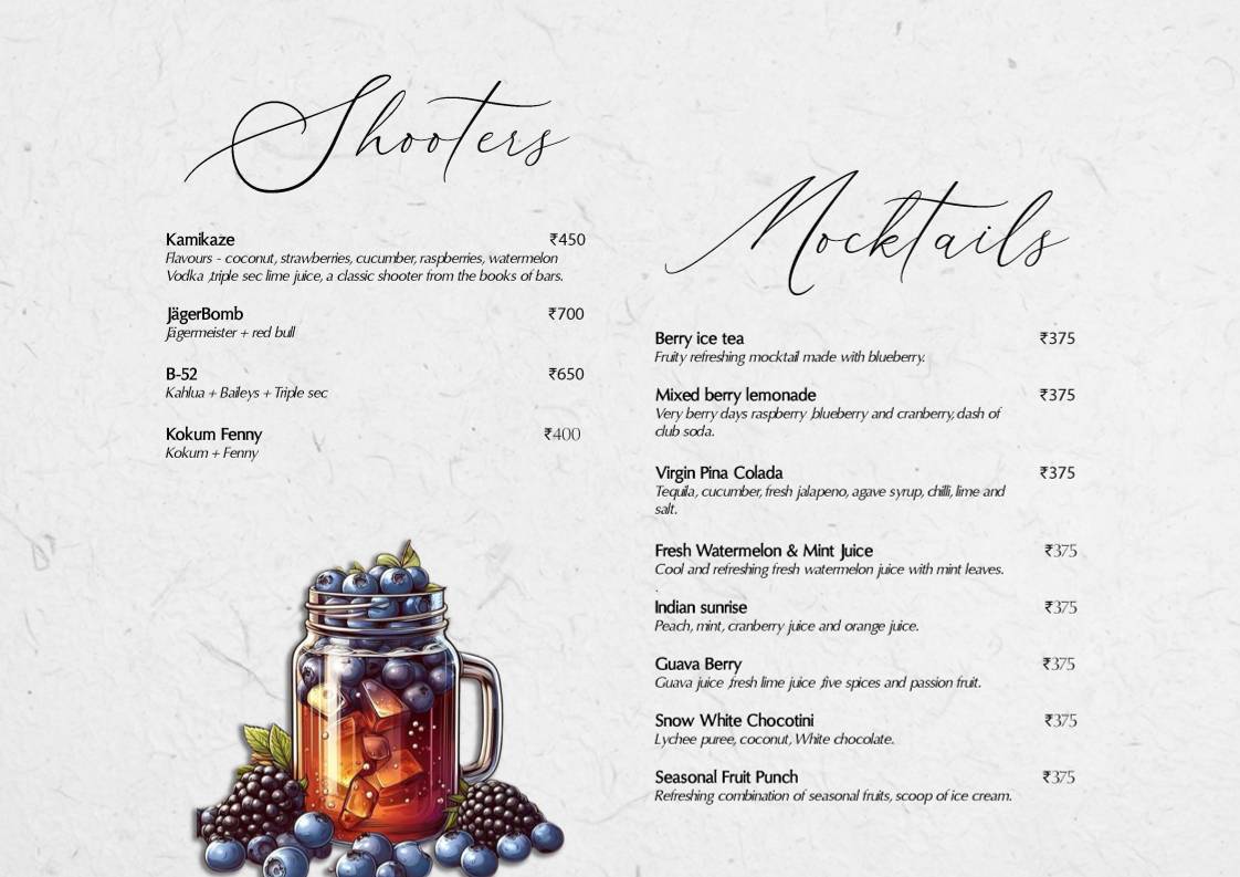 Veranda Bandra - Modern Indian Restaurant & Rooftop Bar menu