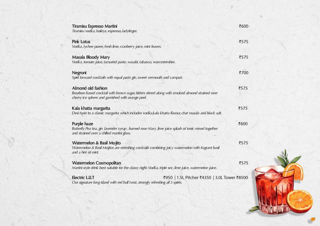 Veranda Bandra - Modern Indian Restaurant & Rooftop Bar menu