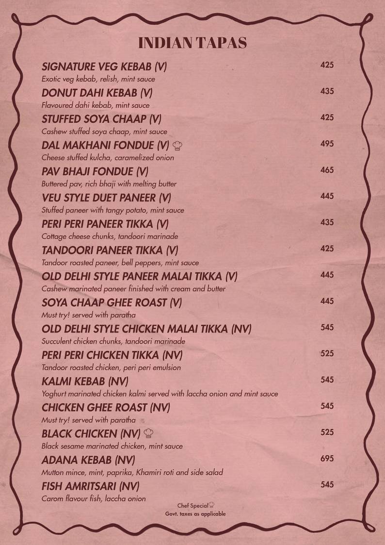 Veu By Dutyfree menu