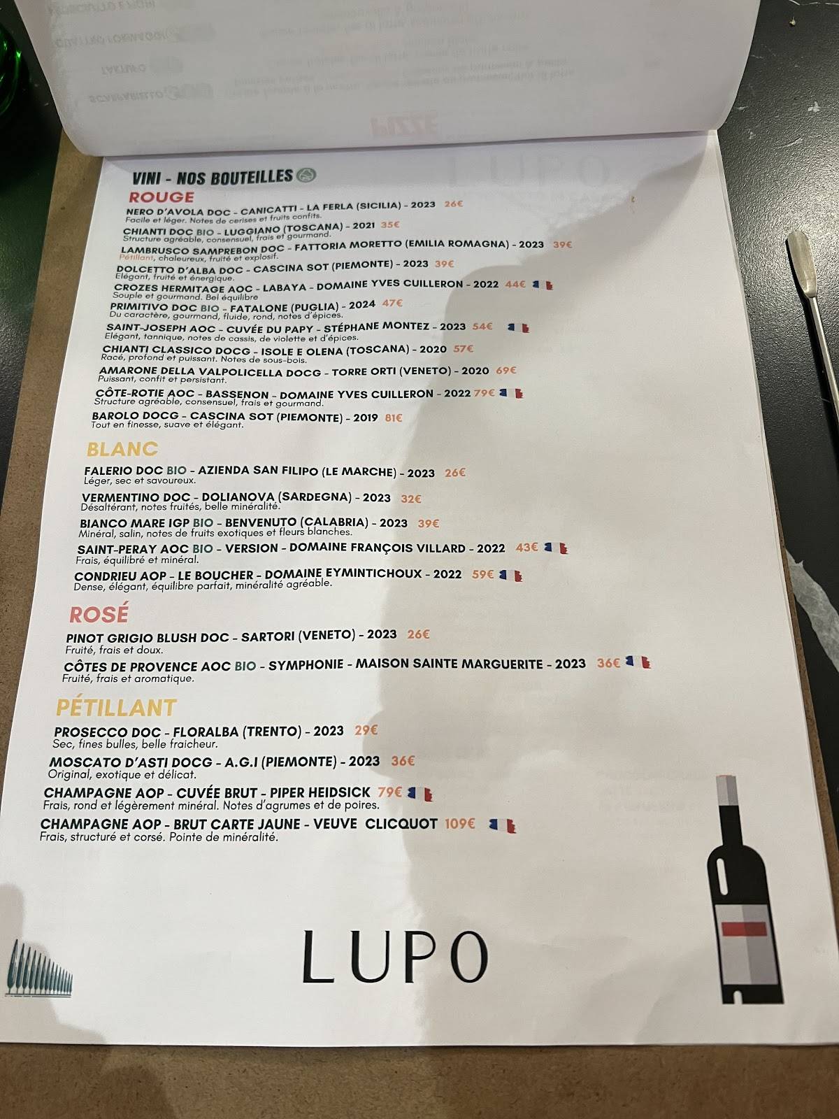 Menu de Lupo : restaurant Italien & pizzeria