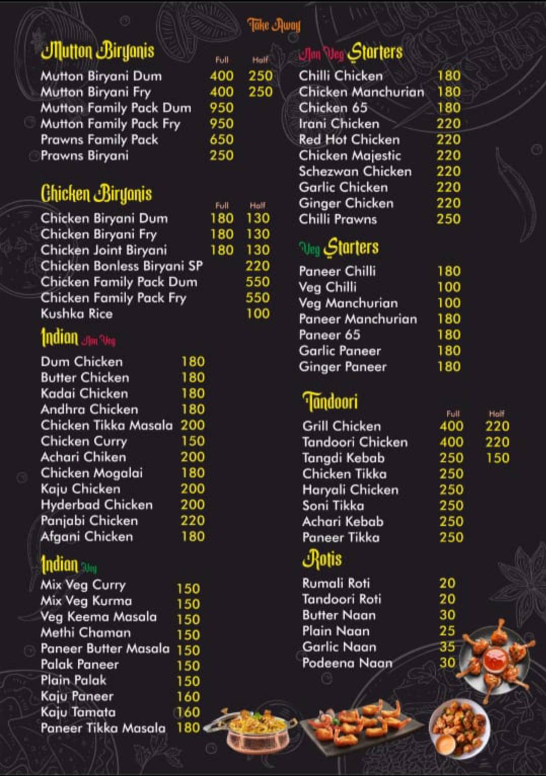 Syed Royal family restaurant menu