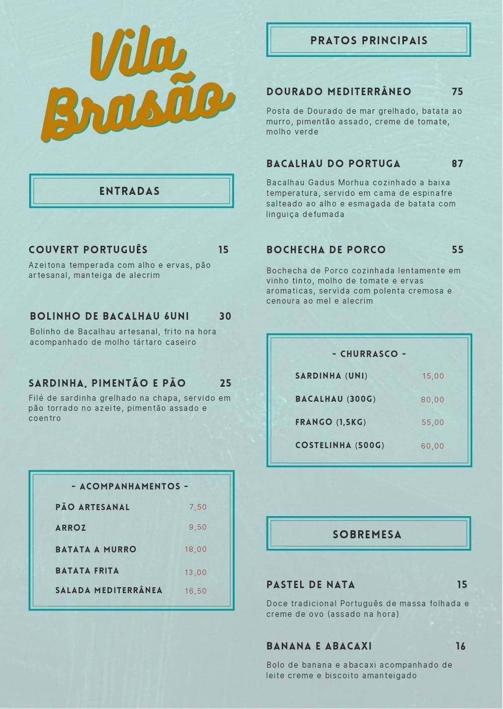 Vila Brasão cardápio