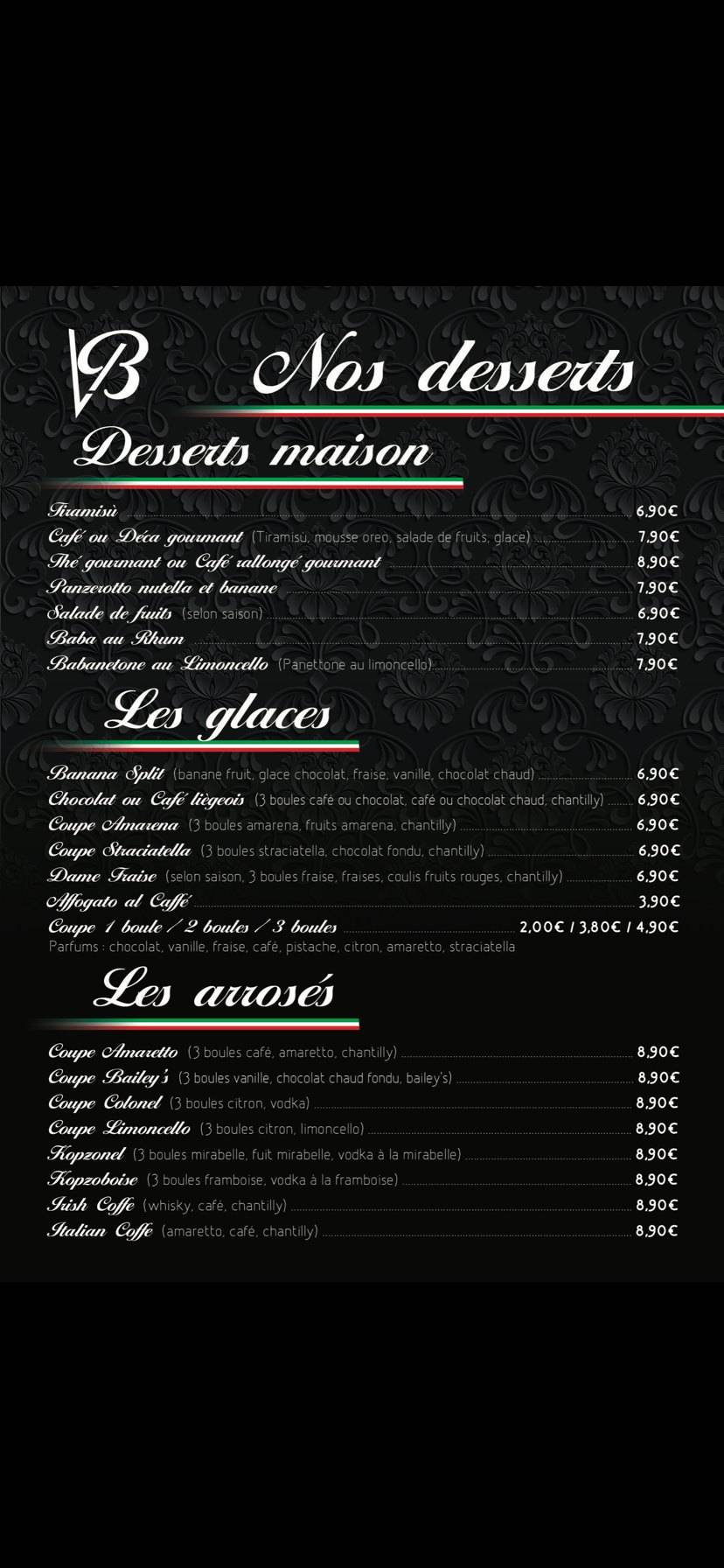 Menu de Villa Borghese