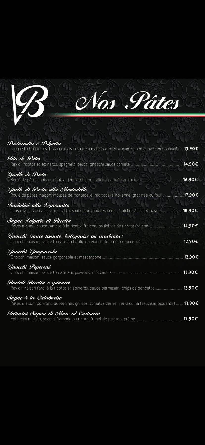 Menu de Villa Borghese