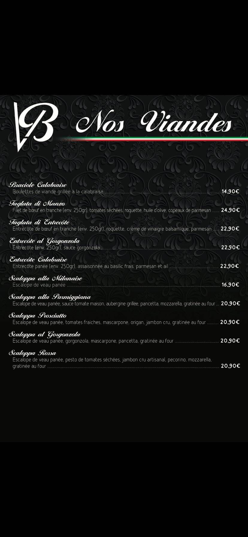 Menu de Villa Borghese