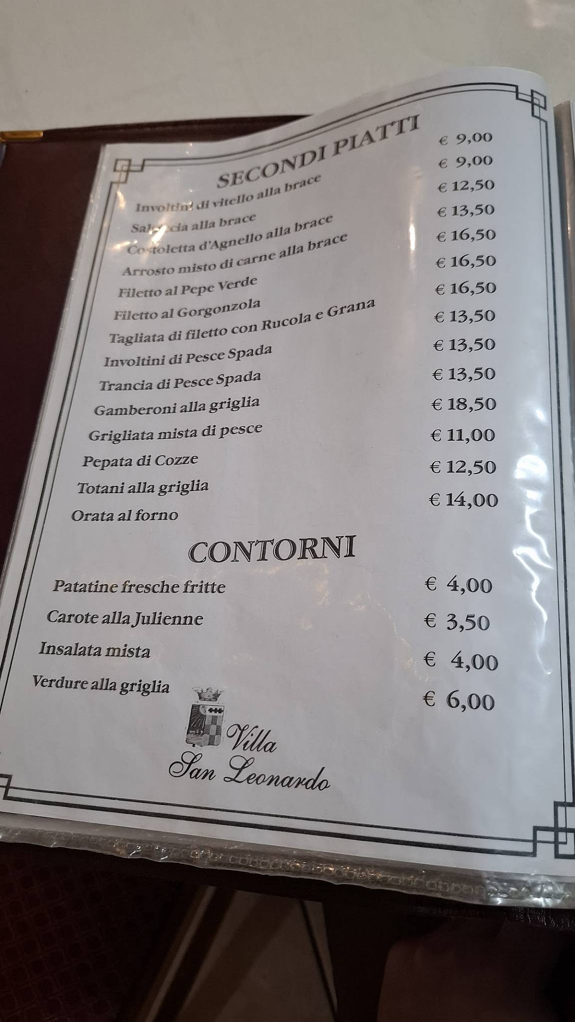 Menu di Villa San Leonardo Ristorante B&B 