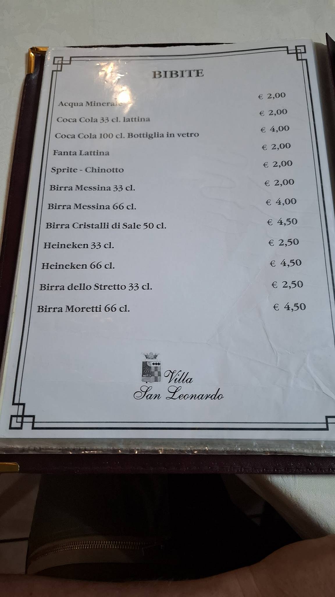Menu di Villa San Leonardo Ristorante B&B 