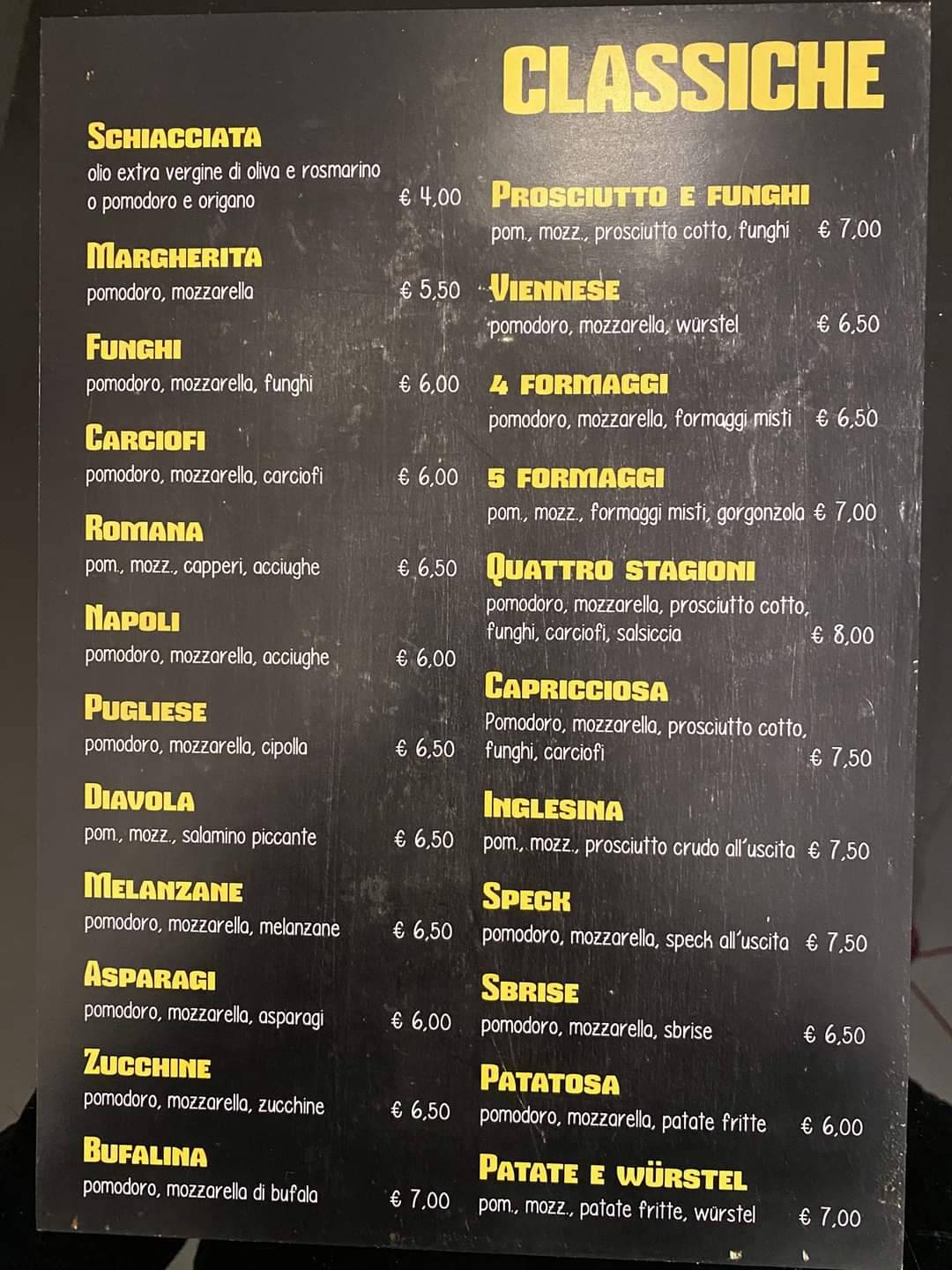 Menu di Vinile Pizzeria Vintage Rovigo 