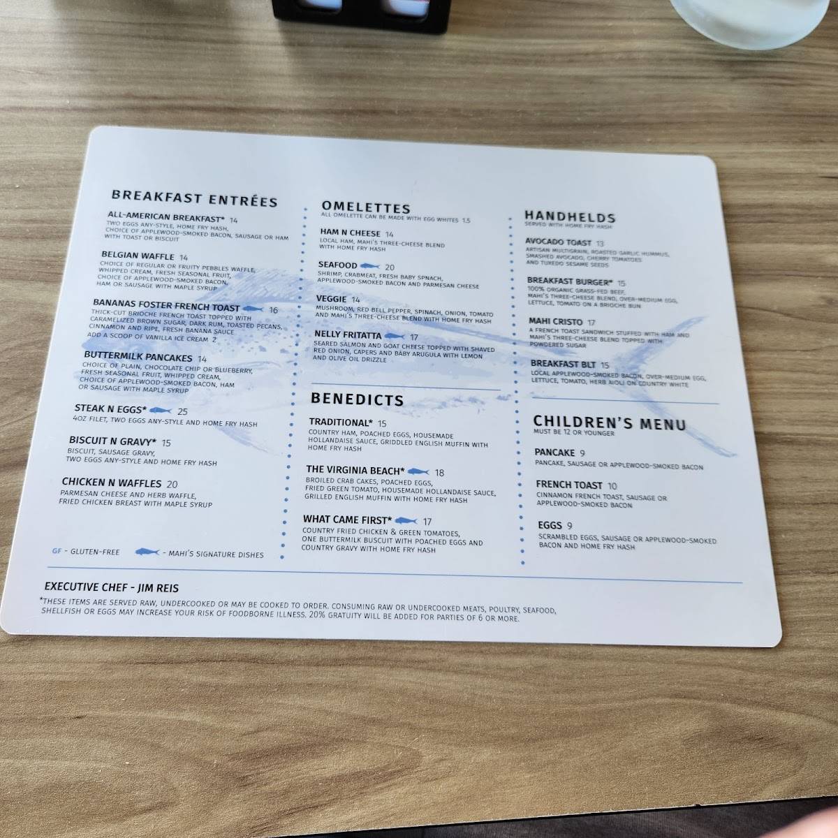 Menu at Mahi's restaurant, Virginia Beach