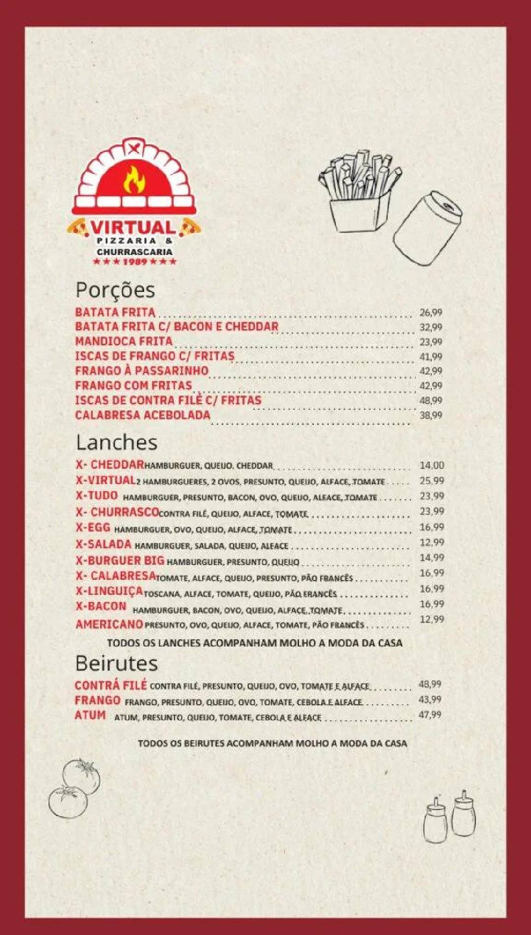 Virtual Pizzaria e Churrascaria Guarulhos cardápio