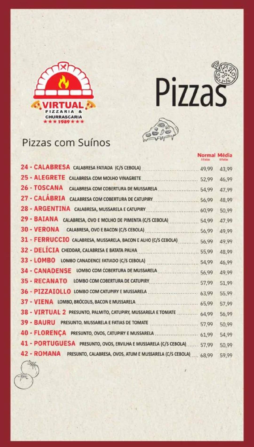 Virtual Pizzaria e Churrascaria Guarulhos cardápio