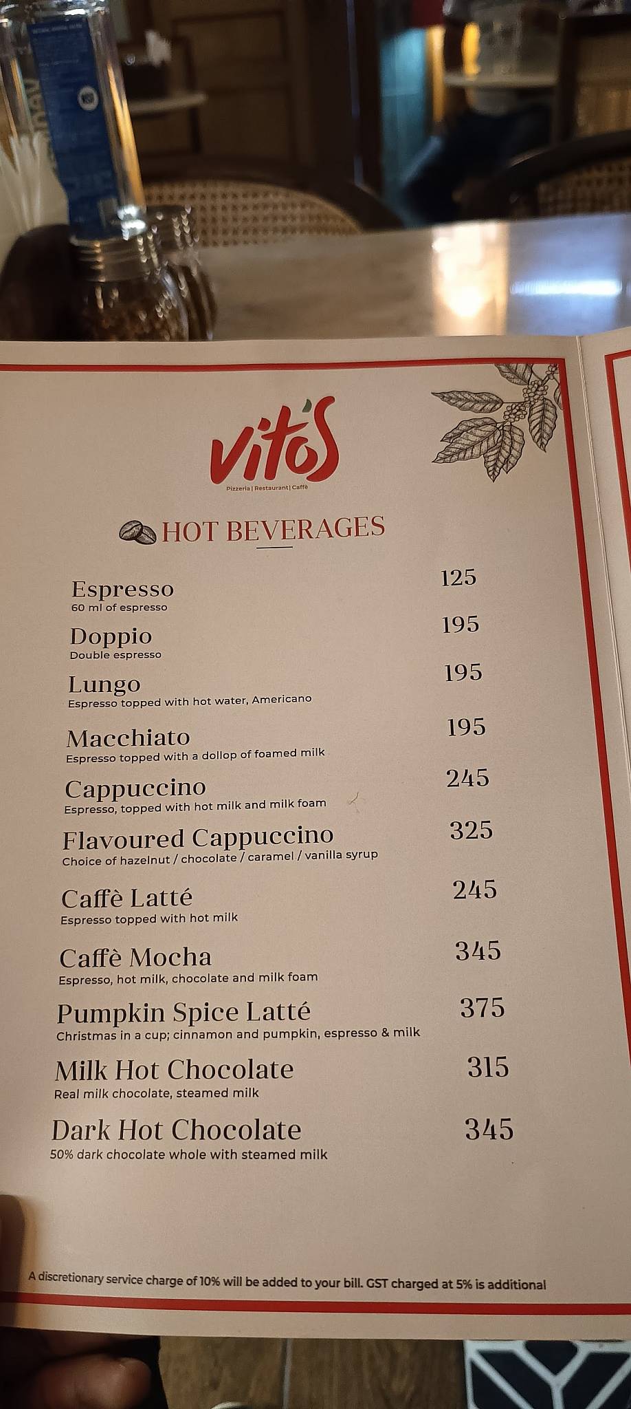 Vito's Pizzeria Restaurant and Caffe Lucknow menu
