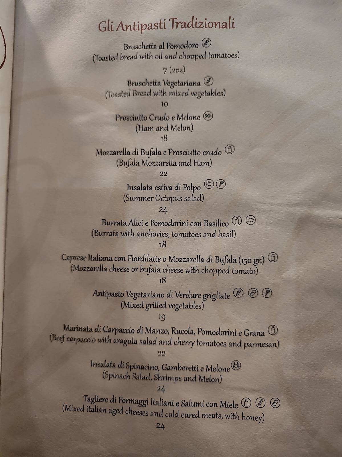Menu di Vitti Roma dal 1898 
