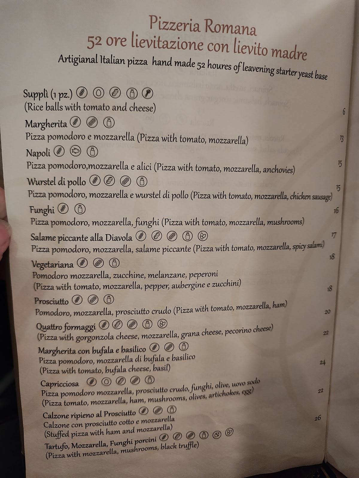 Menu di Vitti Roma dal 1898 