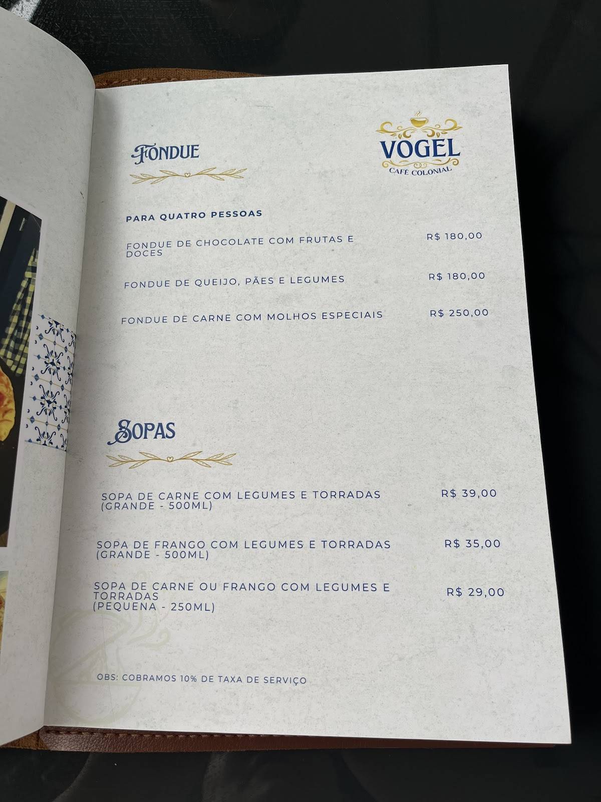 Restaurante Vogel Café Colonial Café da manhã, Almoço, Jantar Guaramiranga Ce cardápio