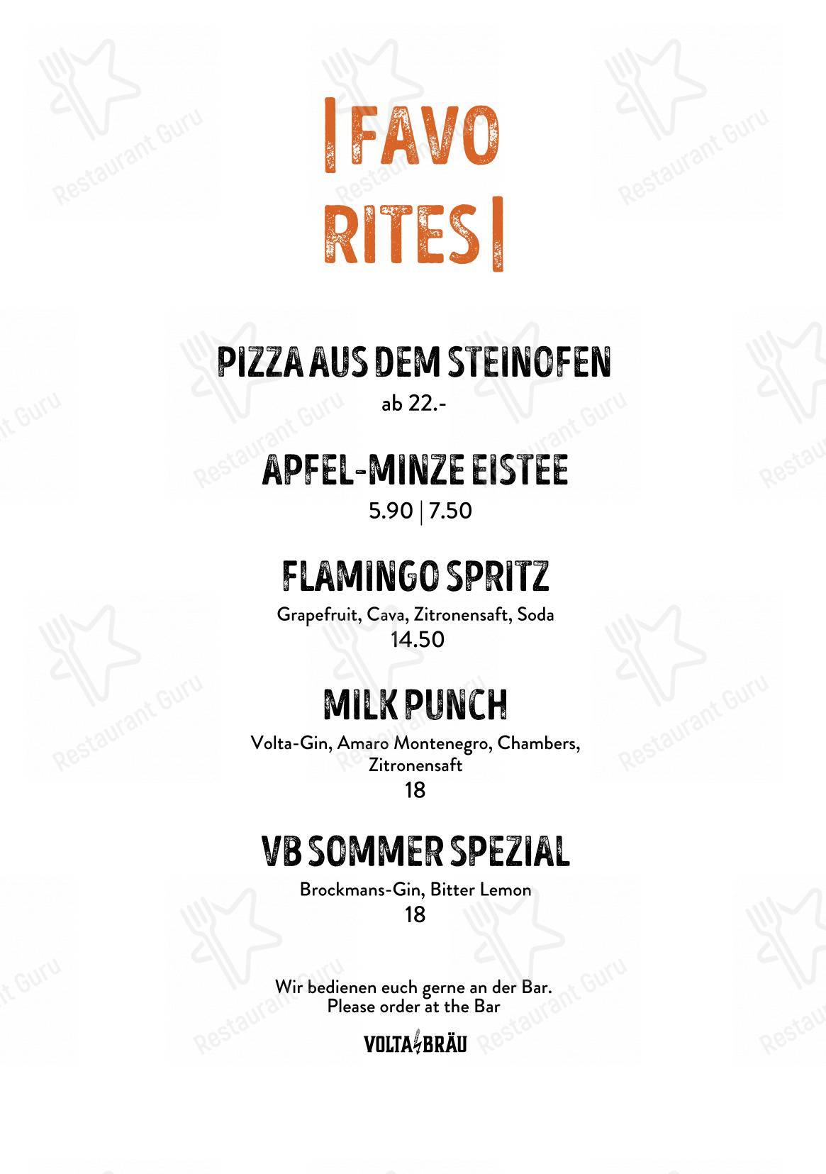Menu di Volta Bräu - Menu bar