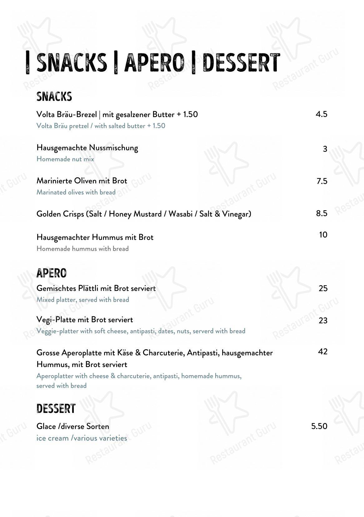 Menu bar per Volta Bräu pub & bar