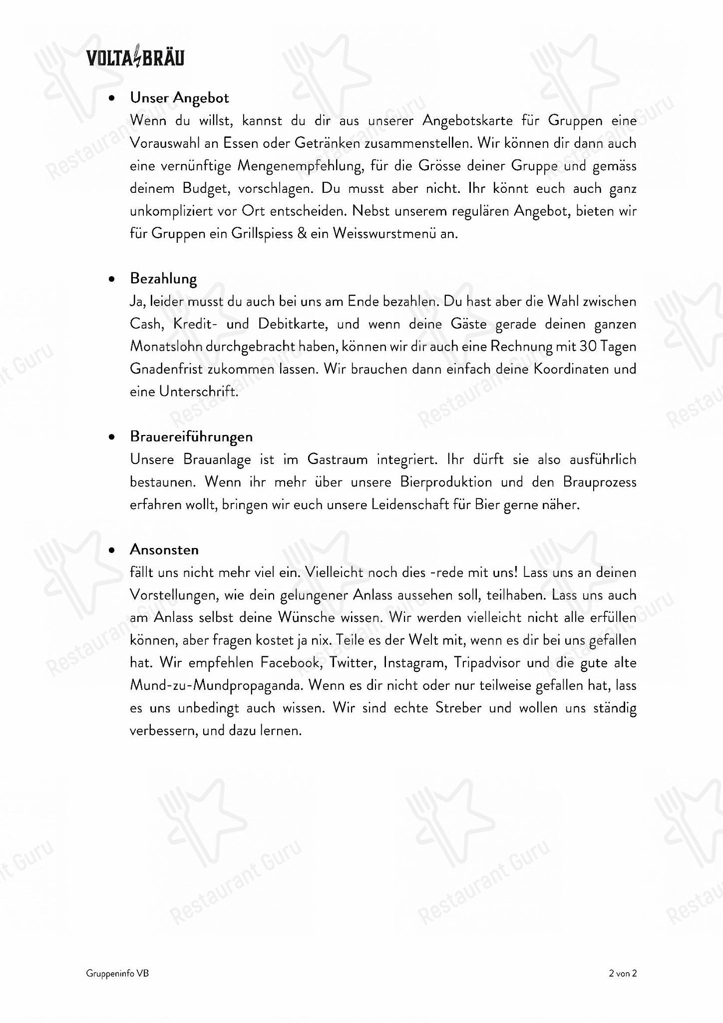 Menu di Volta Bräu - Lunch Menu
