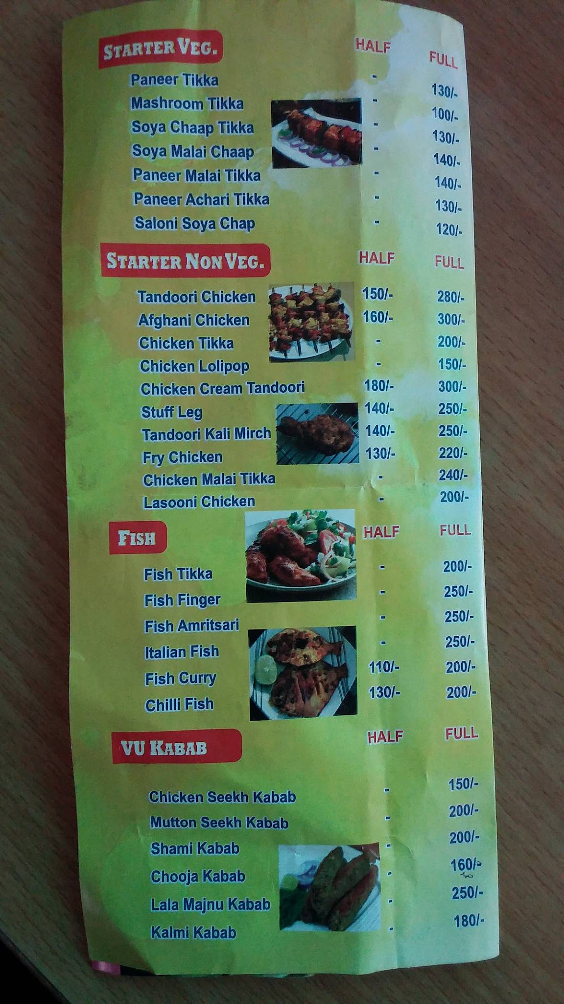 Vu Family Restaurant menu