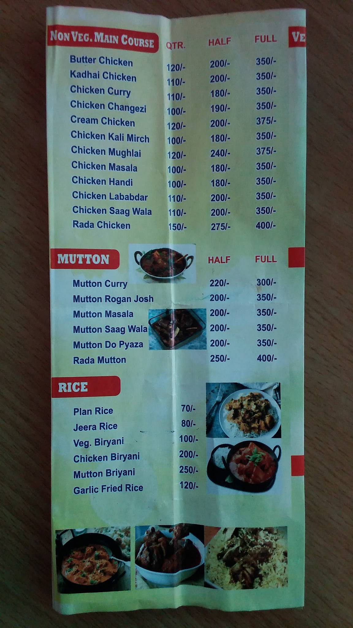 Vu Family Restaurant menu