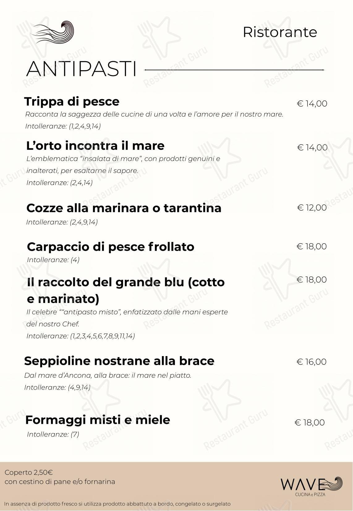 Menu per Wave - cucina e pizza pizzeria