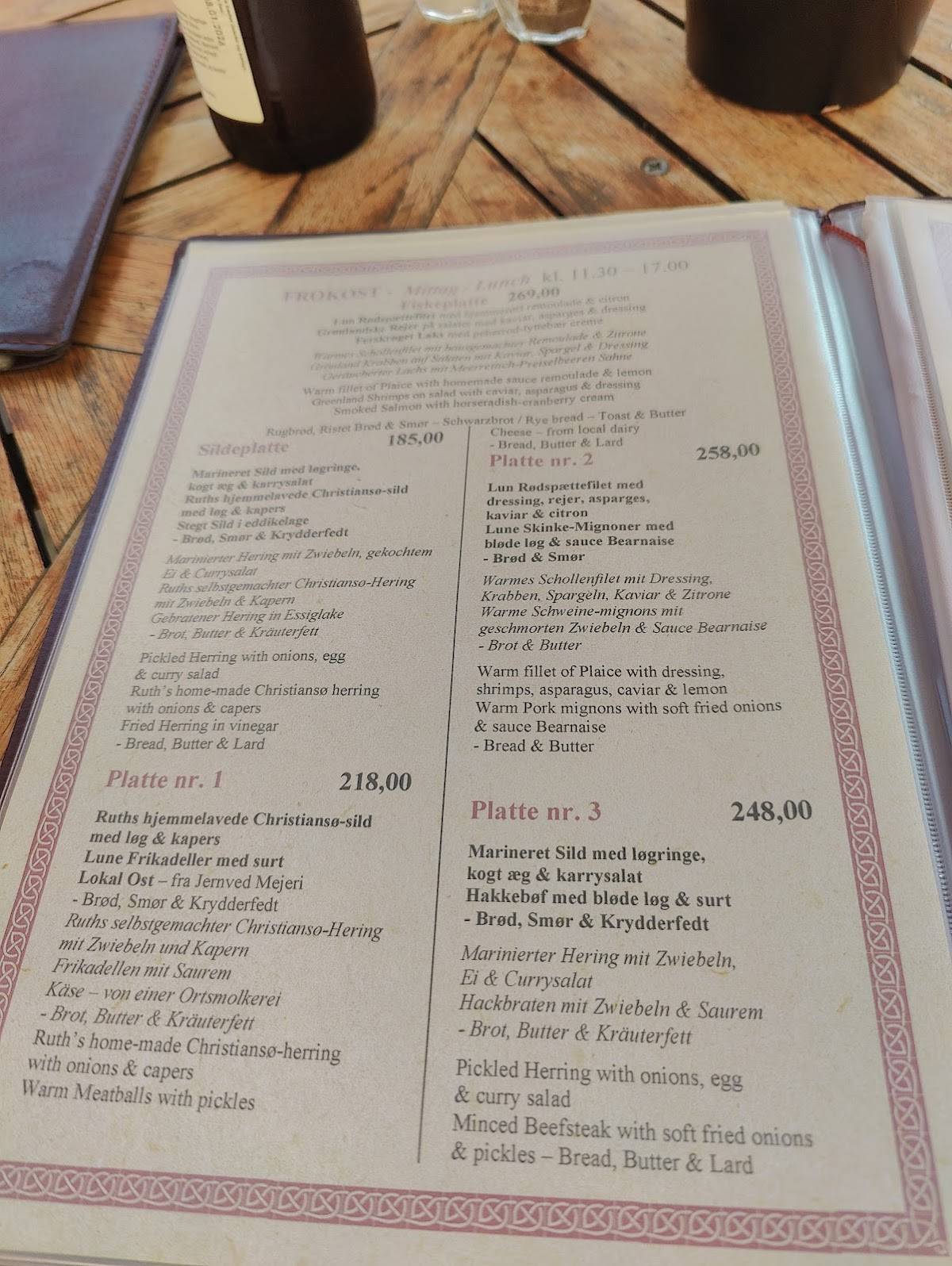Menu de Weis Stue