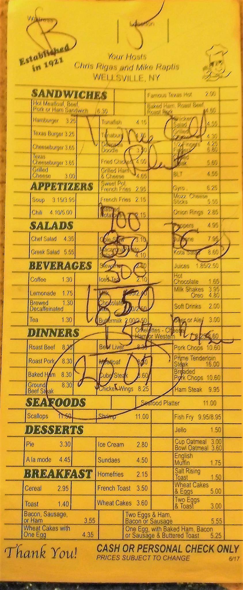 Menu at Texas Hot restaurant, Wellsville