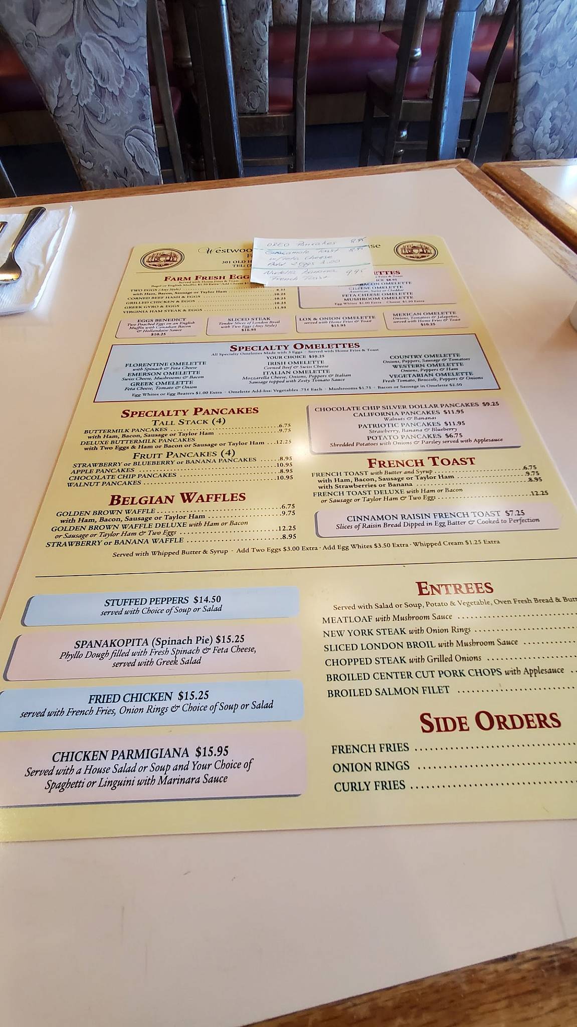 Menu at Westwood Diner Pancake House restaurant, Westwood, 301 Old Hook Rd