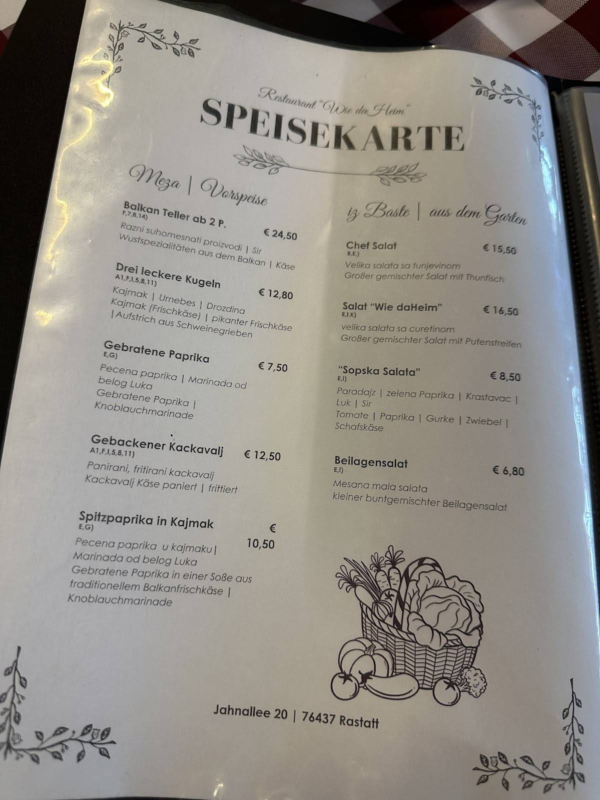 Menu de Wie daHeim