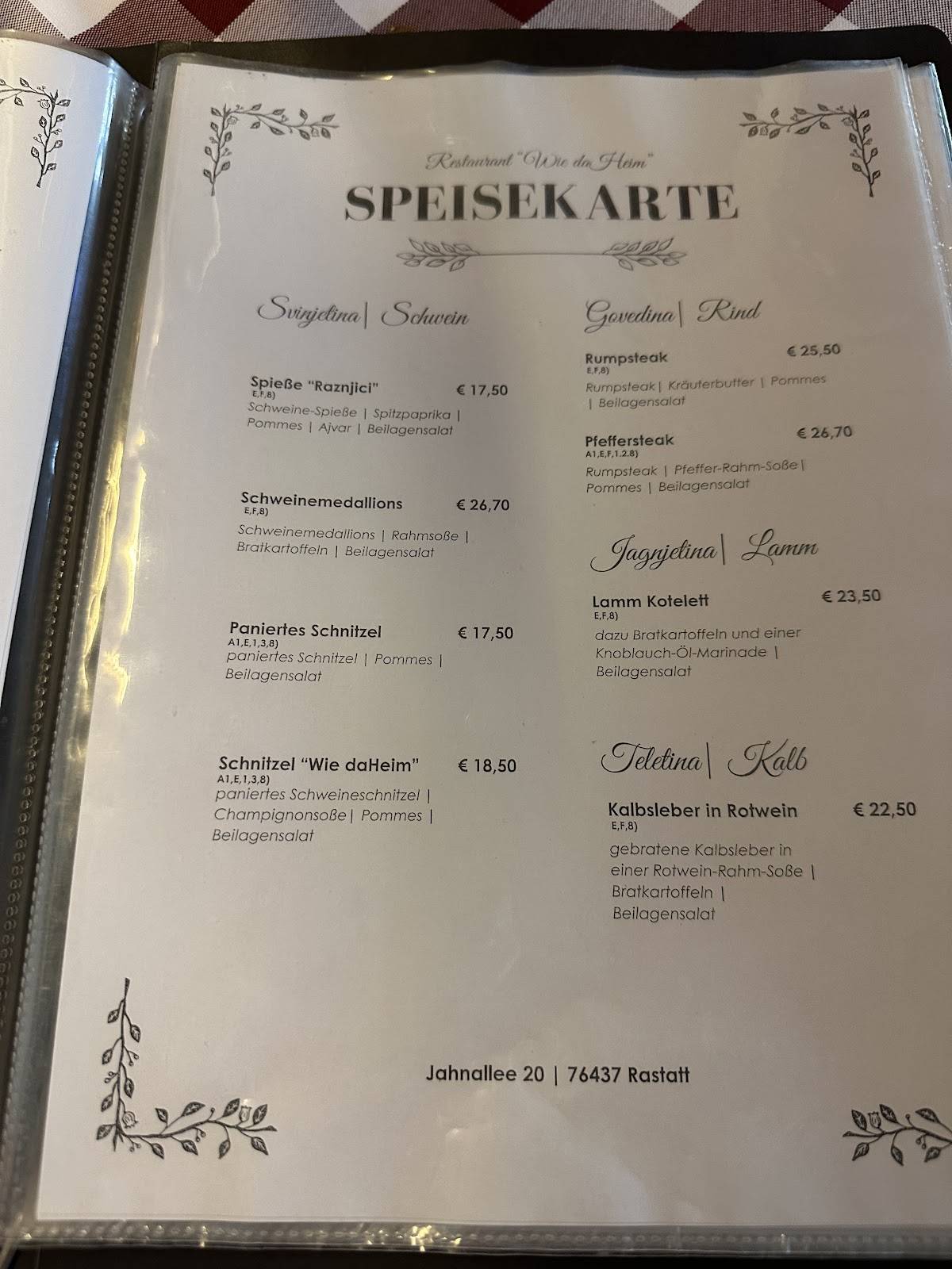 Menu de Wie daHeim