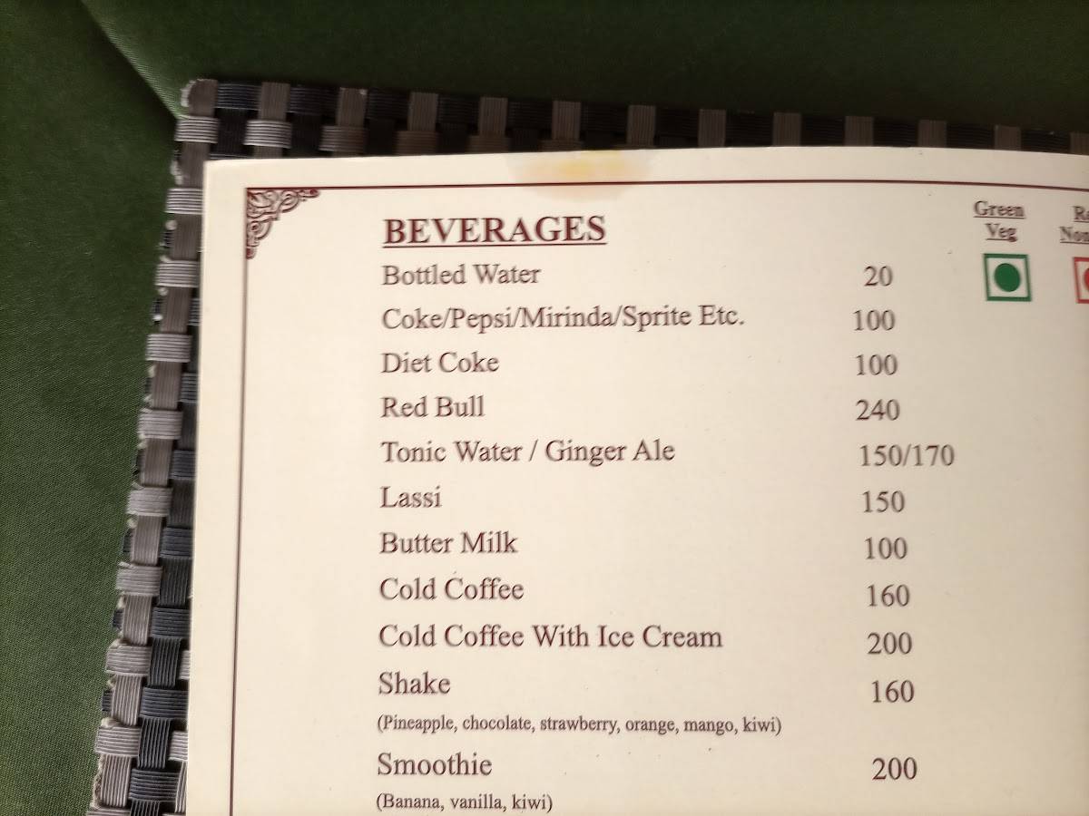 Winds Restaurant menu