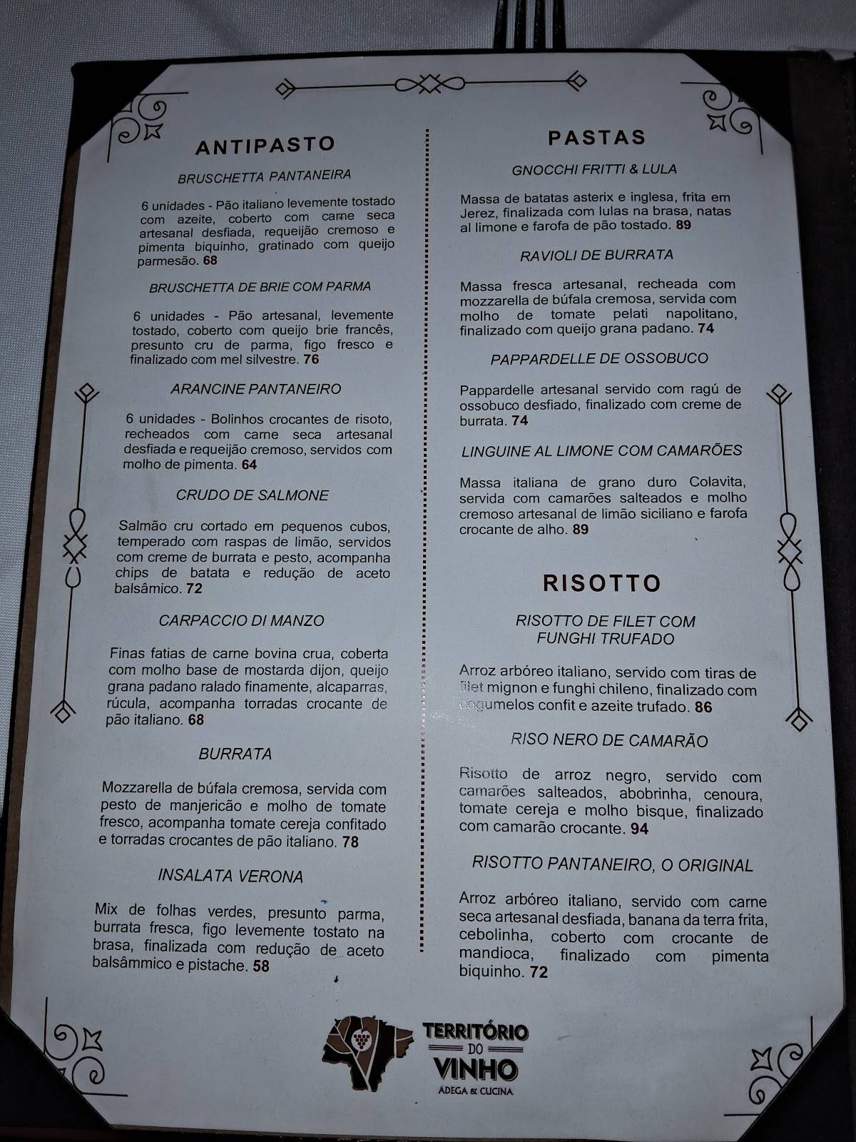 Território do Vinho cardápio